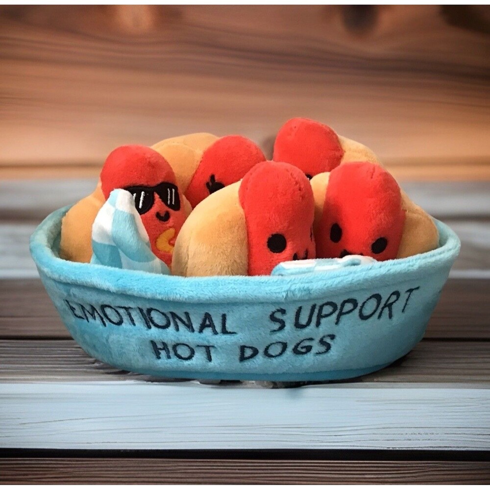 NEW Emotional Support HOT DOGS Plush Set Funny Stuffed Hot Dogs Complete Set NWT